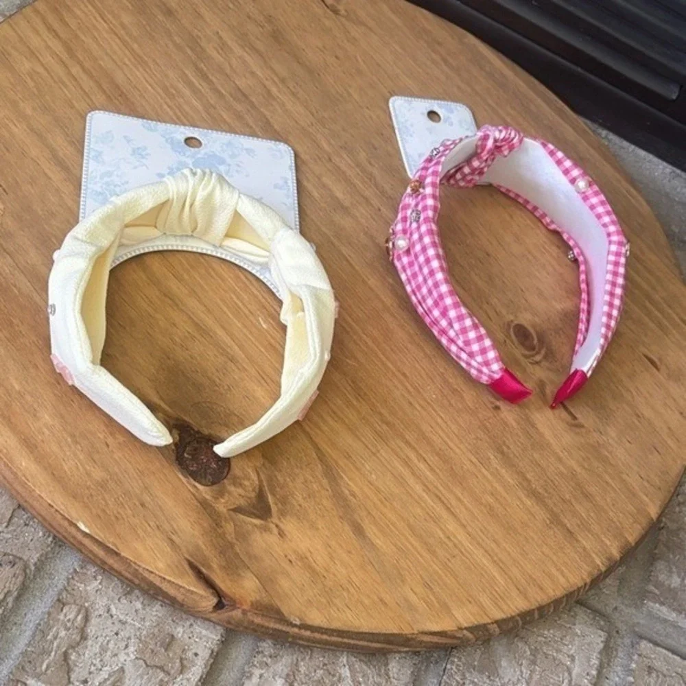 Girls OS Easter Summer Kids Headband Set Pink & Cream Bunny Beaded NEW